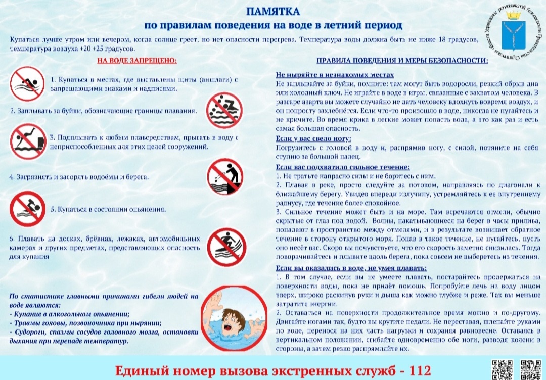 Памятка по правилам поведения в воде в летний период.
